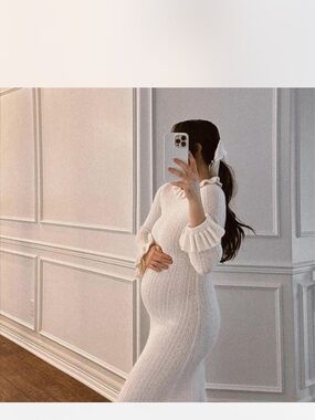 Doen Estella Cream Knit Dress with Ruffle Details